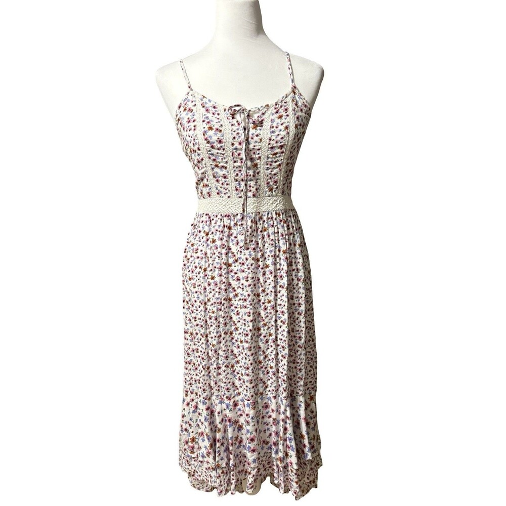 JAPNA Ditsy Floral High-Low Crochet Bodice Dress M Cottagecore Dream EUC!